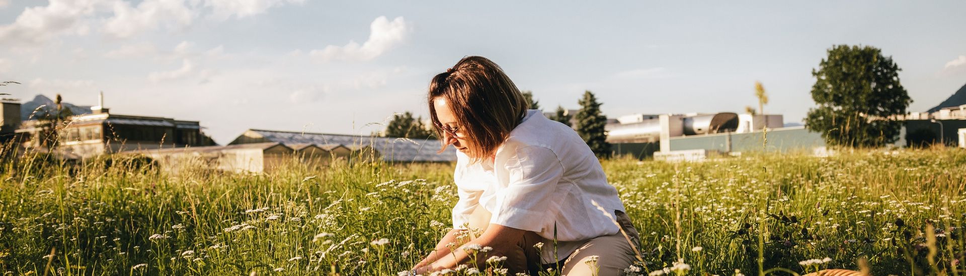 Sylvia in the herb field in Schaan